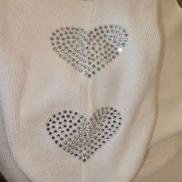 LIV Milano White Knit Sweater Shirt with Rhinestone Hearts - Picture 4 of 6